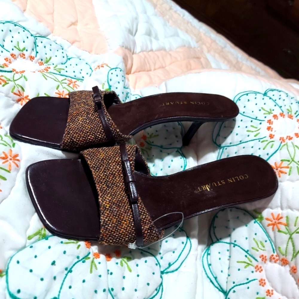 Colin Stuart Tweed Brown Strappy Heeled Sandals 8.5B
